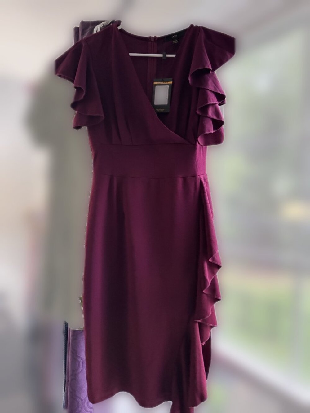 Knitee Plum Ruffle Wrap Cocktail Dress